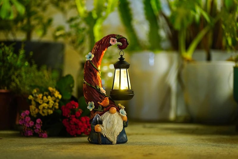 Pohabery Gnome Garden Decor Statue Solar Gnomes Decorations for Yard with Lantern Light Outdoor Decorations for Patio Mom Gift - Image 4